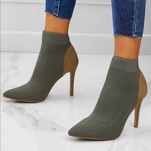Sage green knit ankle boot